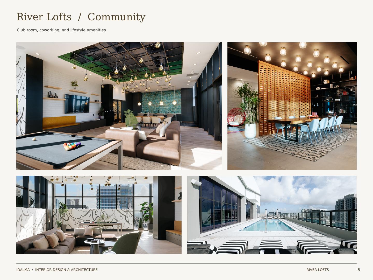 RIVR Lofts club room and rooftop pool