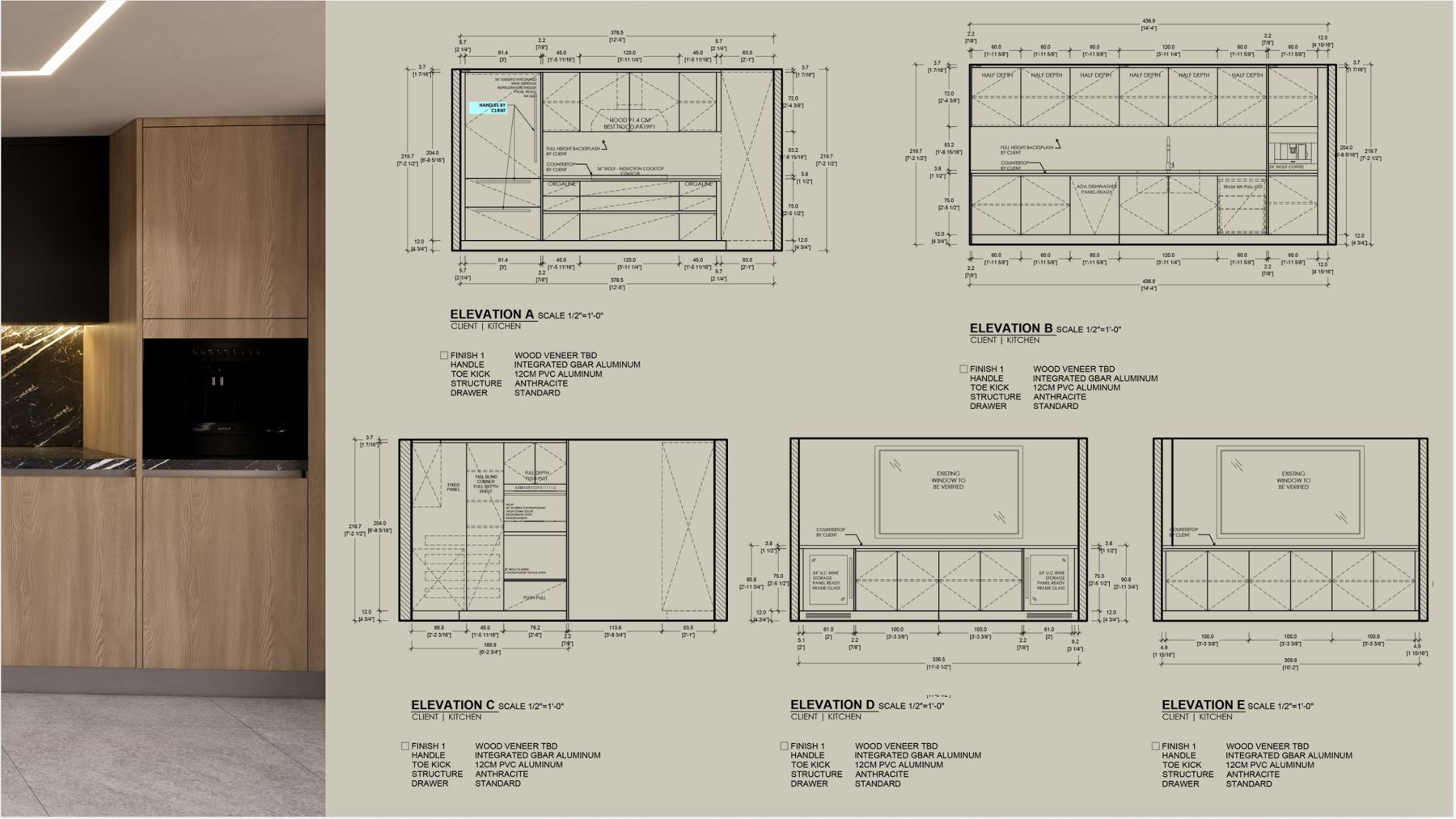 Kitchen elevations A through E