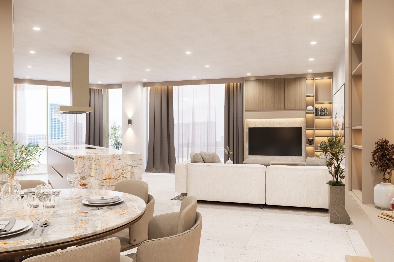 Rendered apartment living and dining